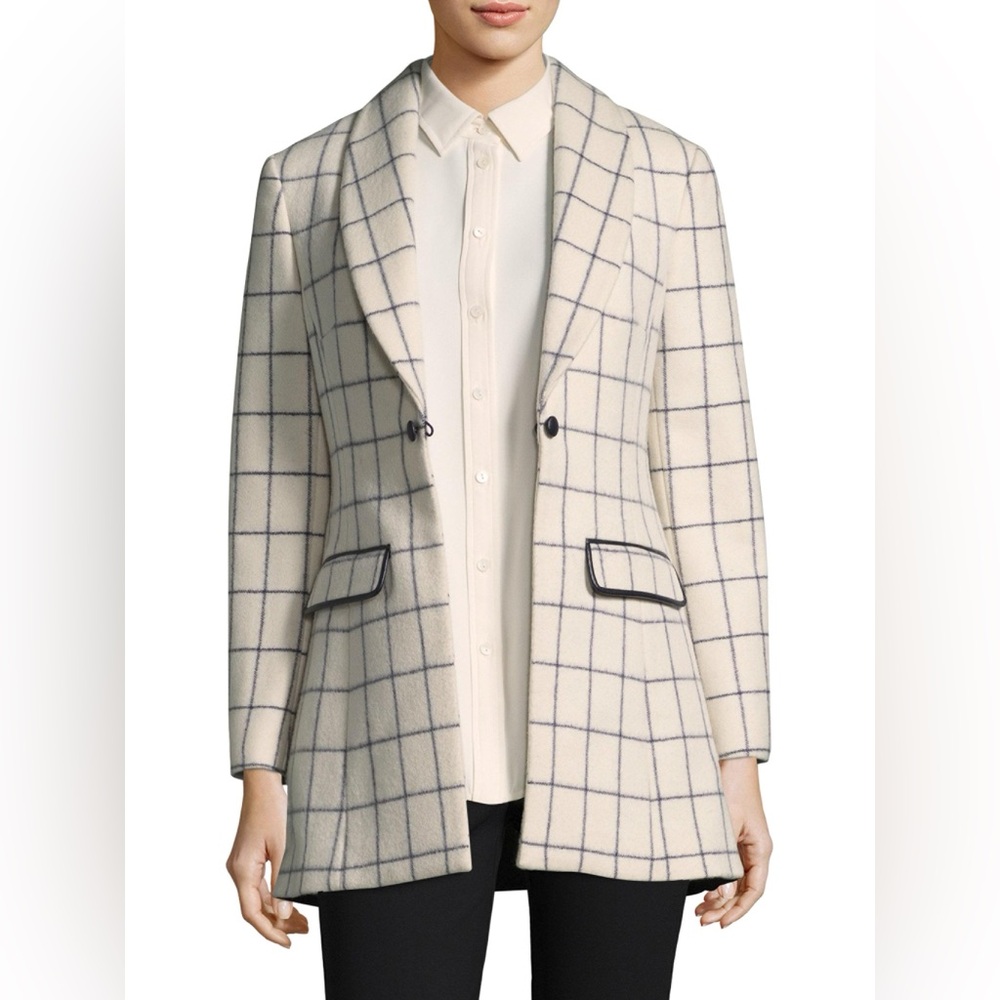 Becken black/cream windowpane plaid wool jacket. Size 0.